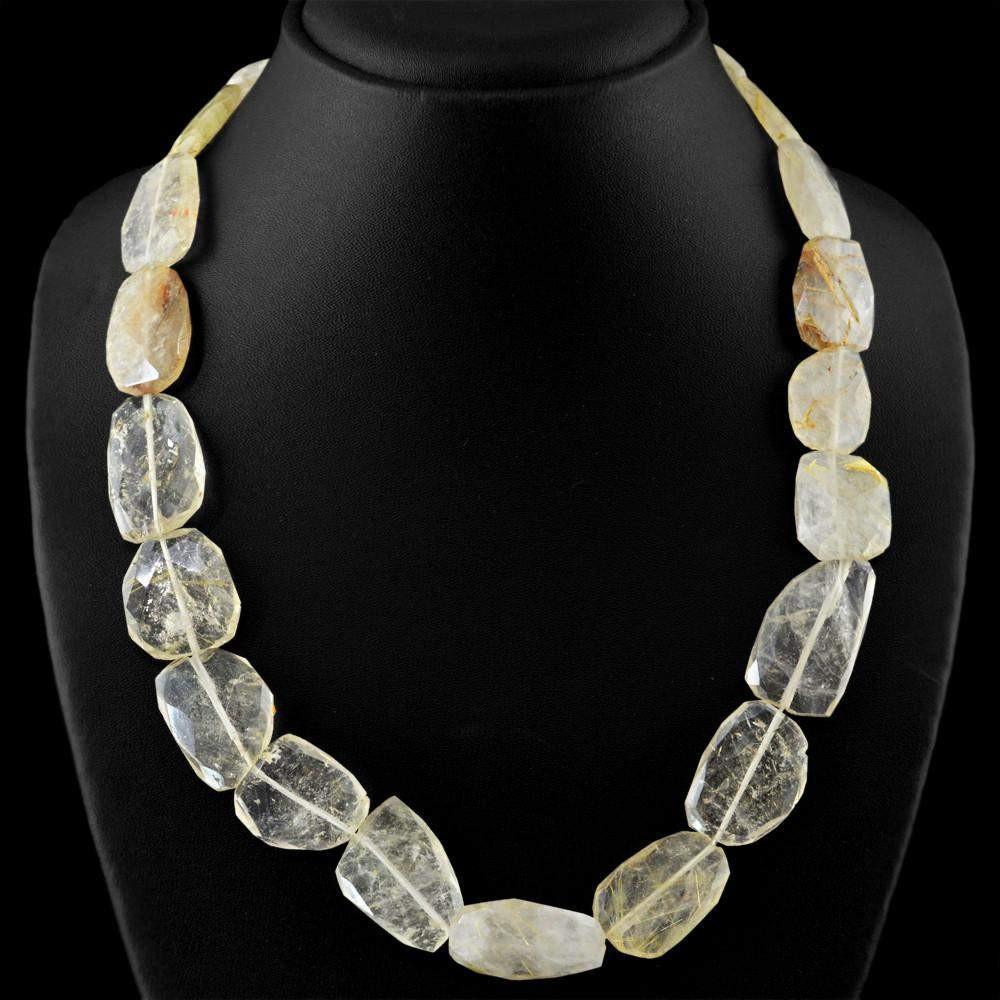 gemsmore:Rutile Quartz Necklace Untreated Natural Faceted Beads