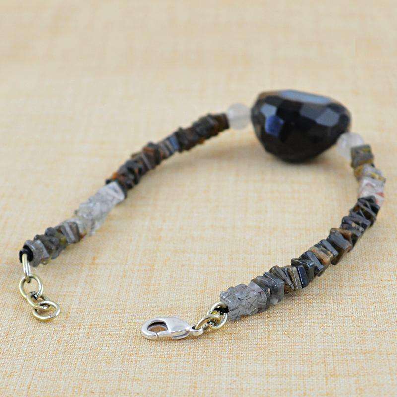 gemsmore:Rutile Quartz & White Quartz Bracelet - Natural Untreated Beads