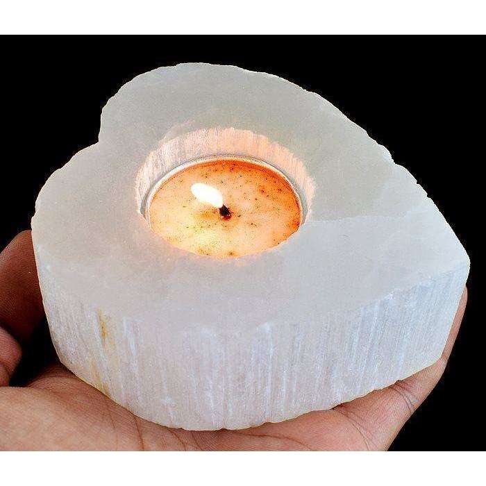 gemsmore:Selenite Hand Carved Heart Shape Candle Holder
