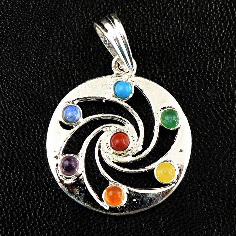 gemsmore:Seven Chakra Healing Pendant - Natural Round Shape