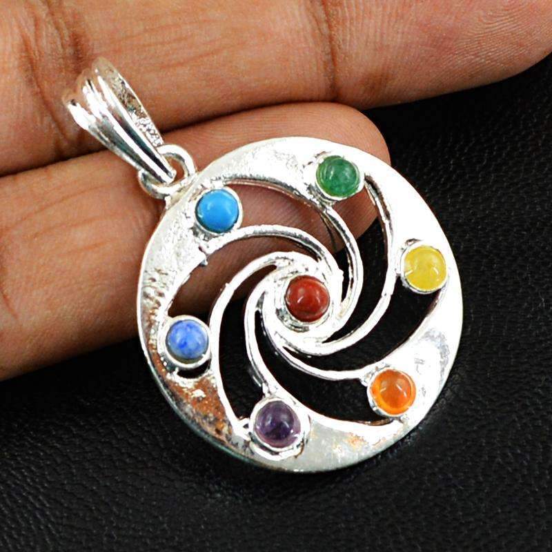 gemsmore:Seven Chakra Healing Pendant - Natural Round Shape