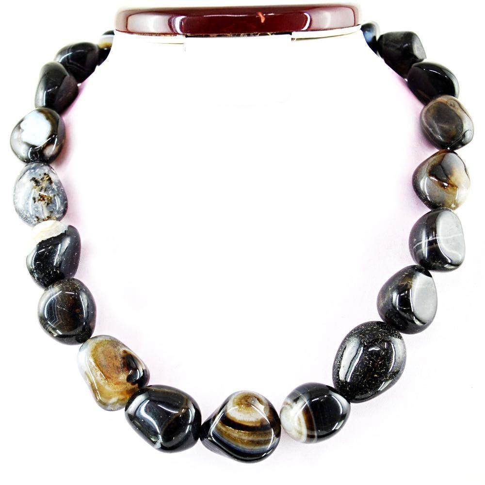 gemsmore:Single Strand Black Onyx Necklace Natural Untreated Beads