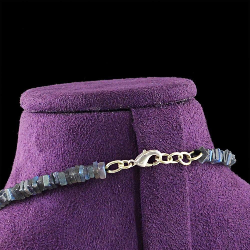 gemsmore:Single Strand Blue Flash Labradorite Necklace Untreated Beads
