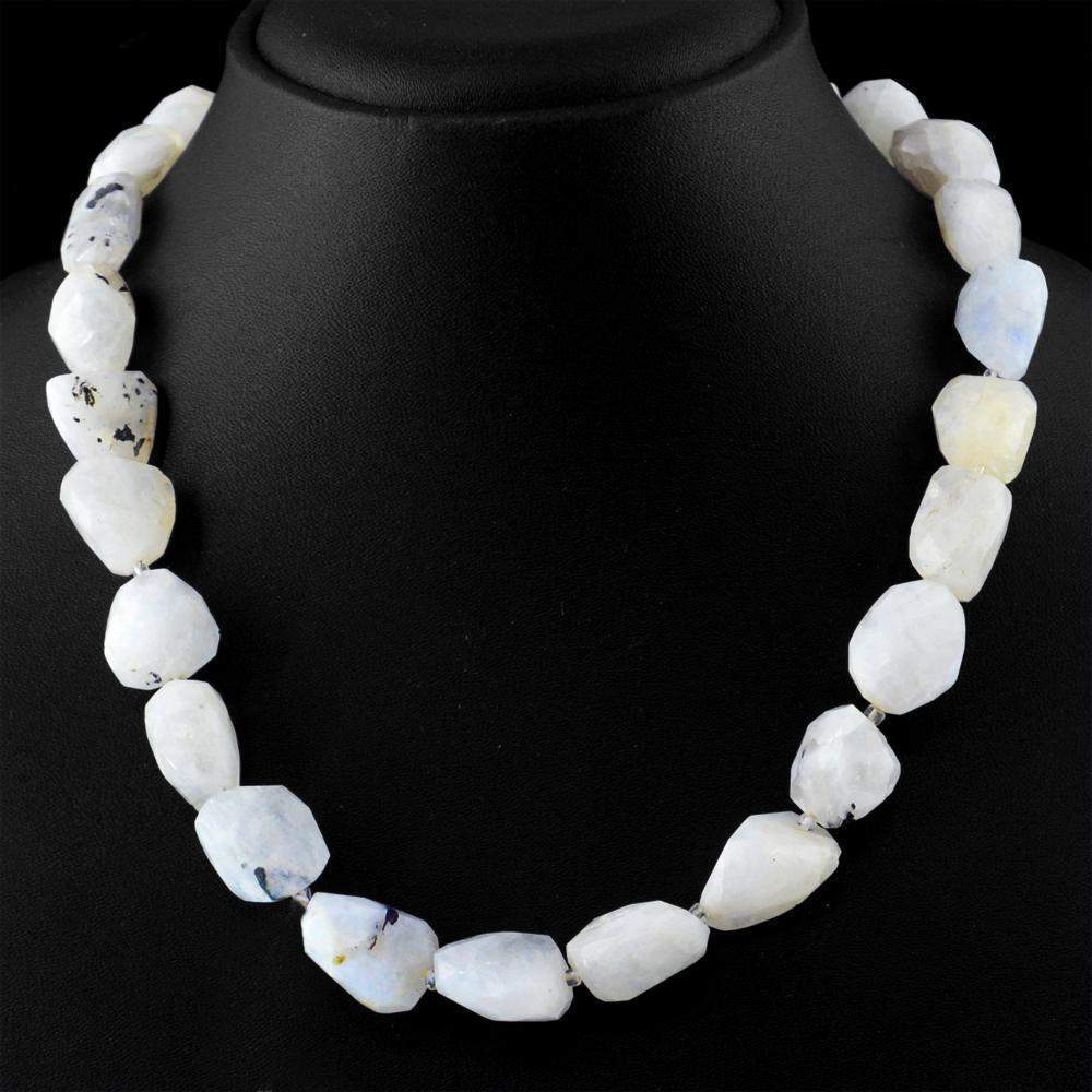 gemsmore:Single Strand Blue Flash Moonstone Necklace Natural Faceted Untreated Beads