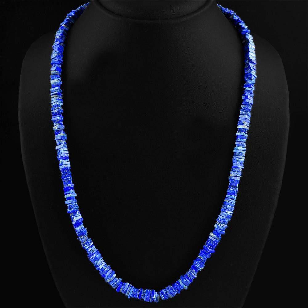gemsmore:Single Strand Blue Lapis Lazuli Necklace Natural Untreated Beads