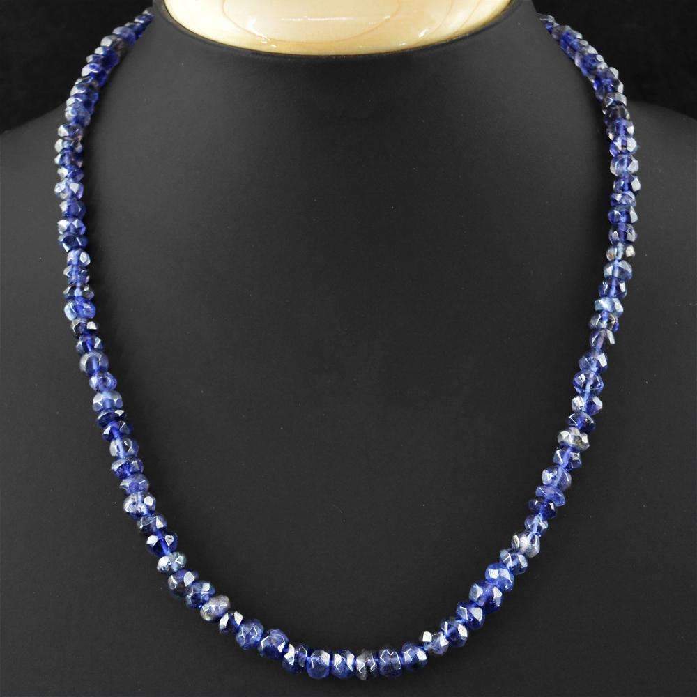 gemsmore:Single Strand Blue Tanzanite Necklace Natural Faceted Untreated Beads