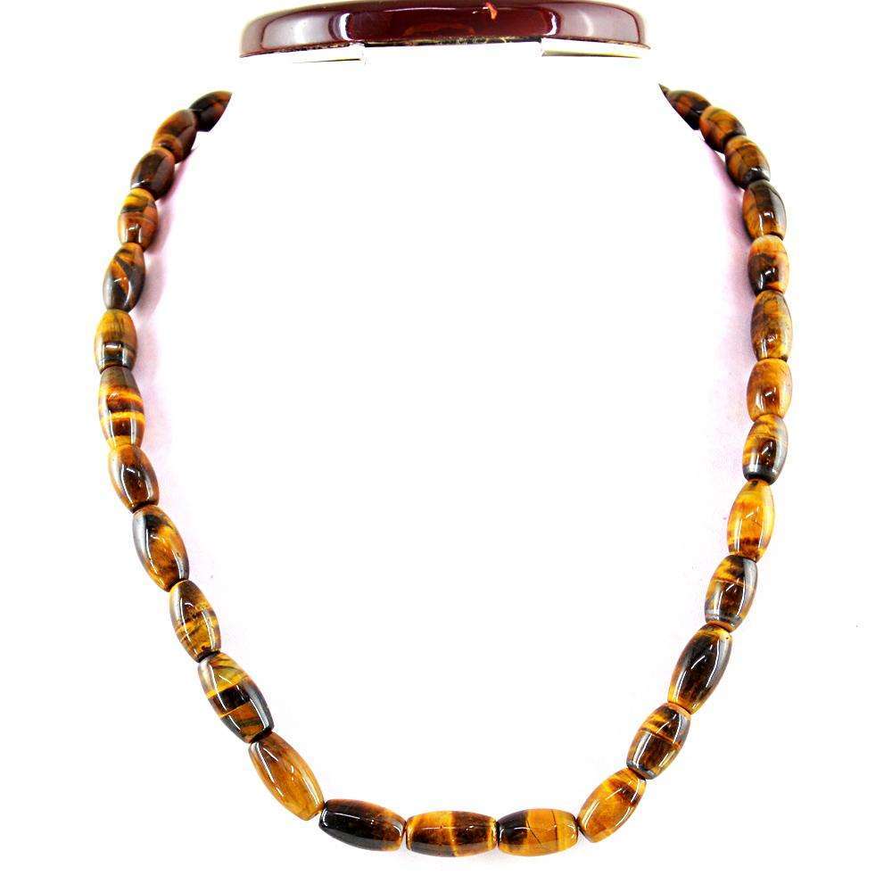 gemsmore:Single Strand Golden Tiger Eye Necklace Natural Untreated Beads