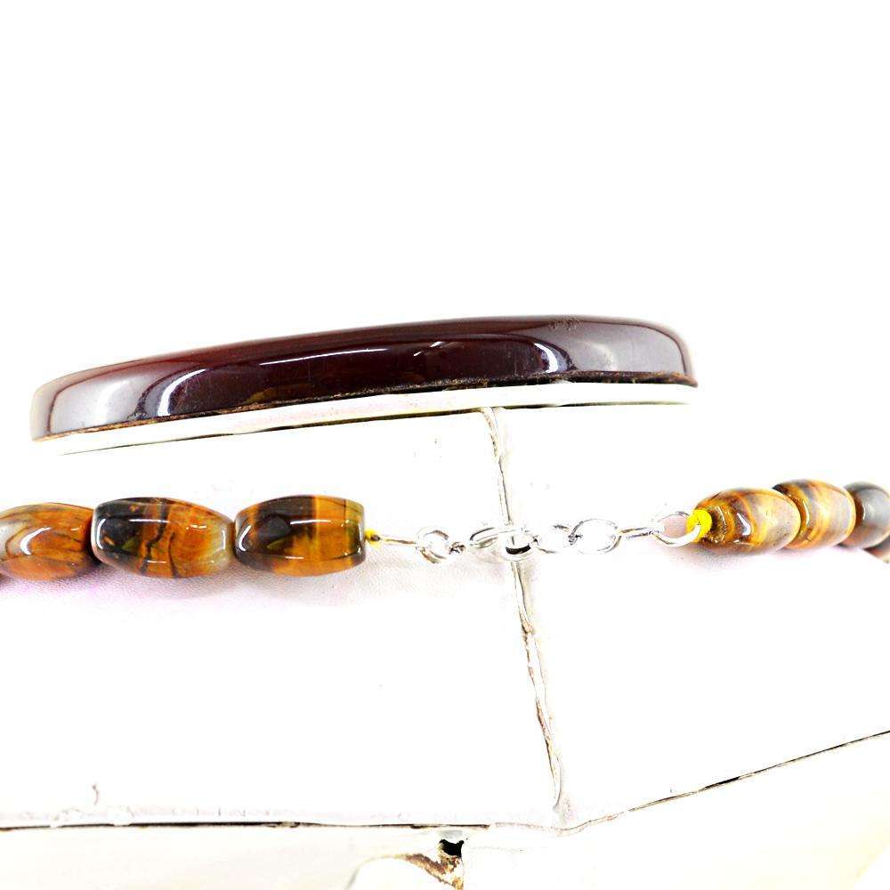 gemsmore:Single Strand Golden Tiger Eye Necklace Natural Untreated Beads