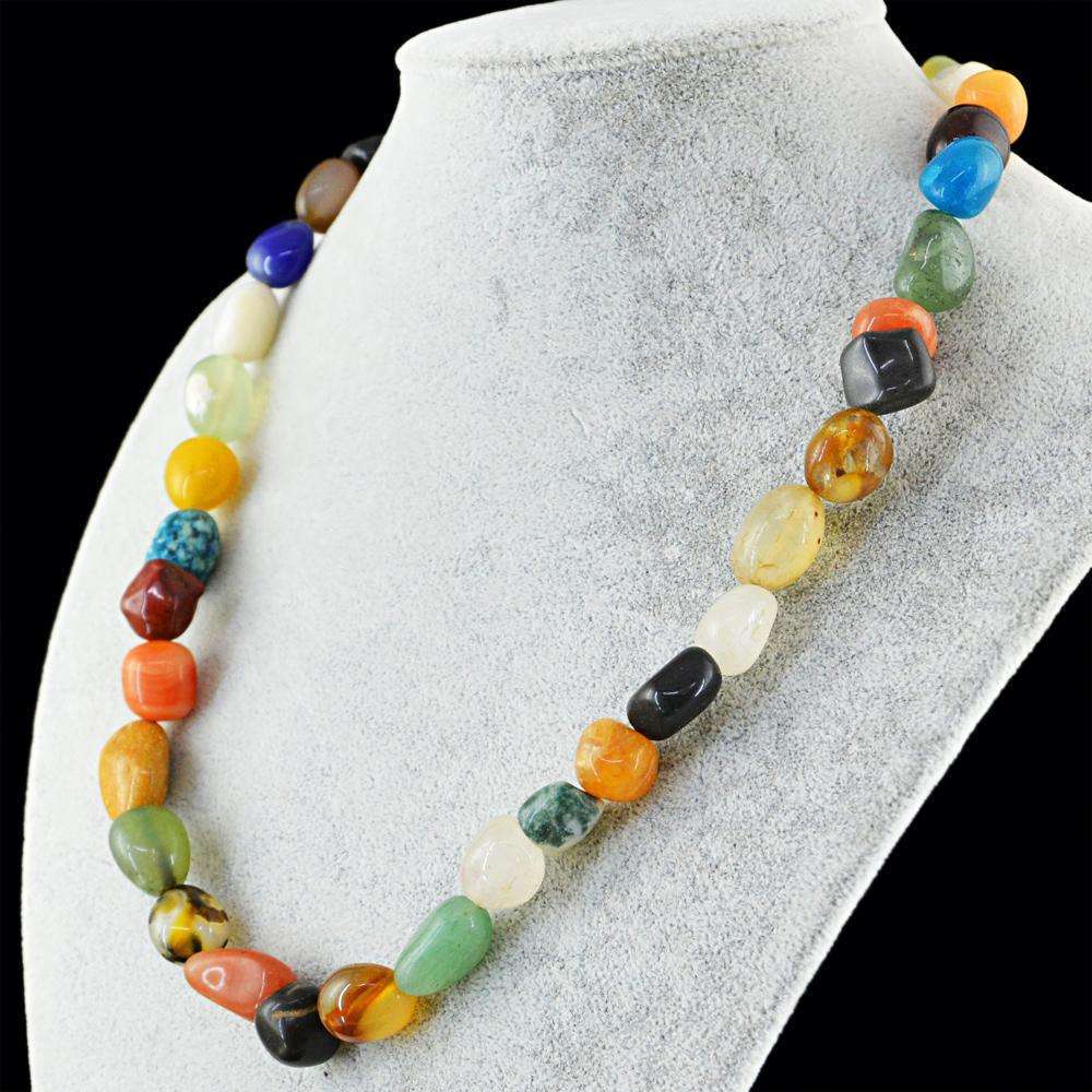 gemsmore:Single Strand Multicolor Multi Gemstone Necklace Natural Untreated Beads