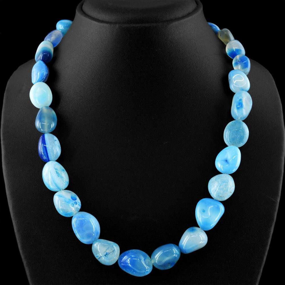 gemsmore:Single Strand Natural Blue Onyx Necklace Untreated Beads