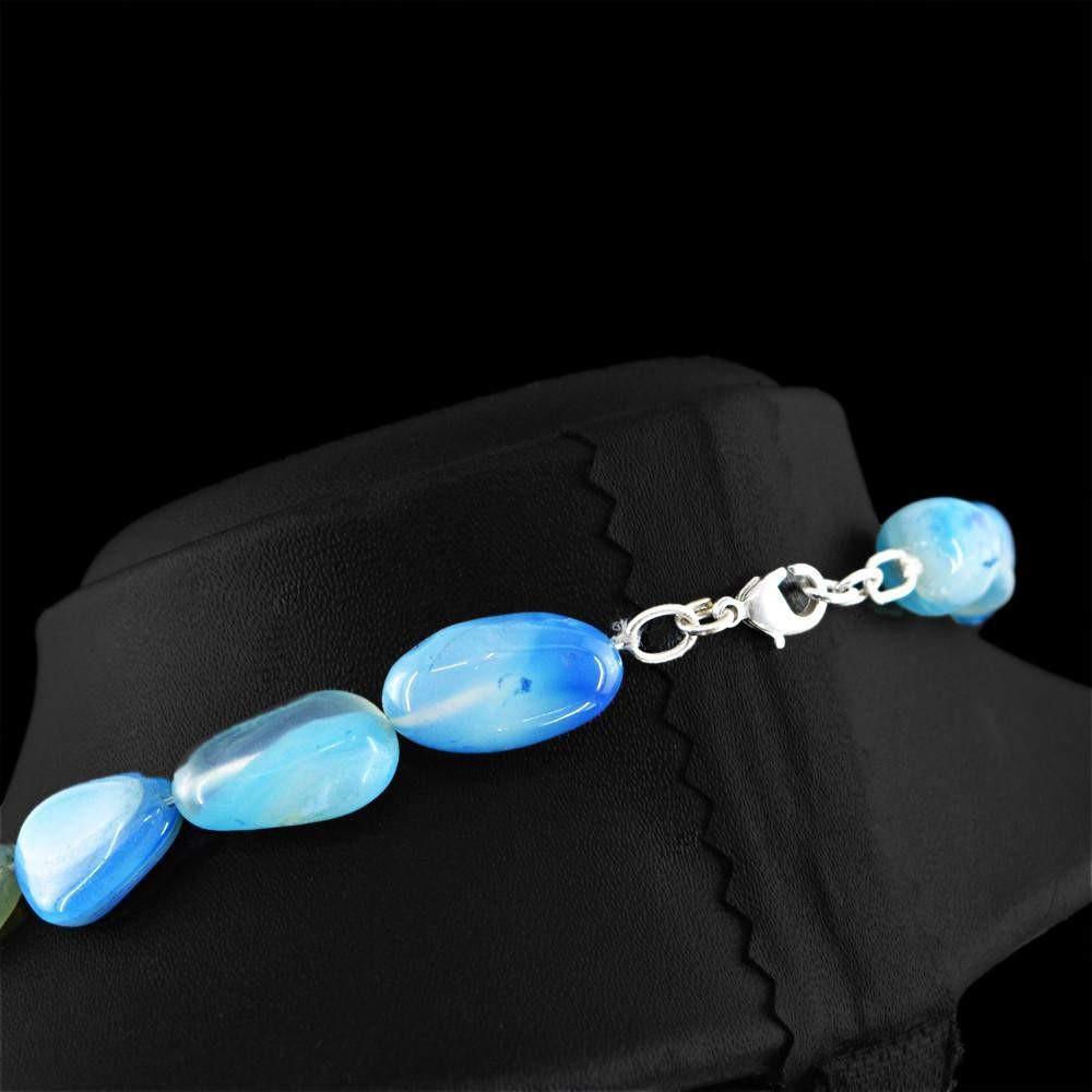 gemsmore:Single Strand Natural Blue Onyx Necklace Untreated Beads