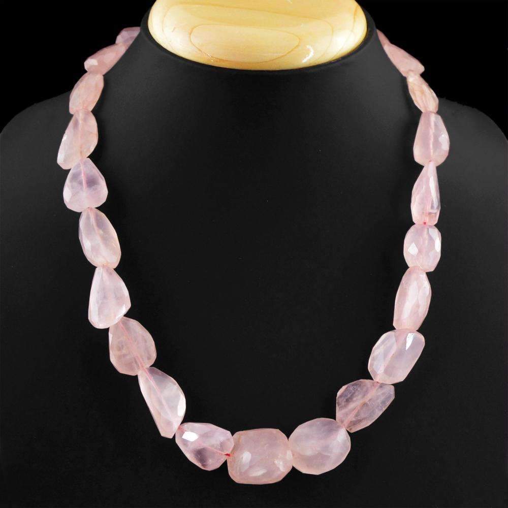 gemsmore:Single Strand Pink Rose Quartz Necklace Natural Faceted Beads - Best Quality