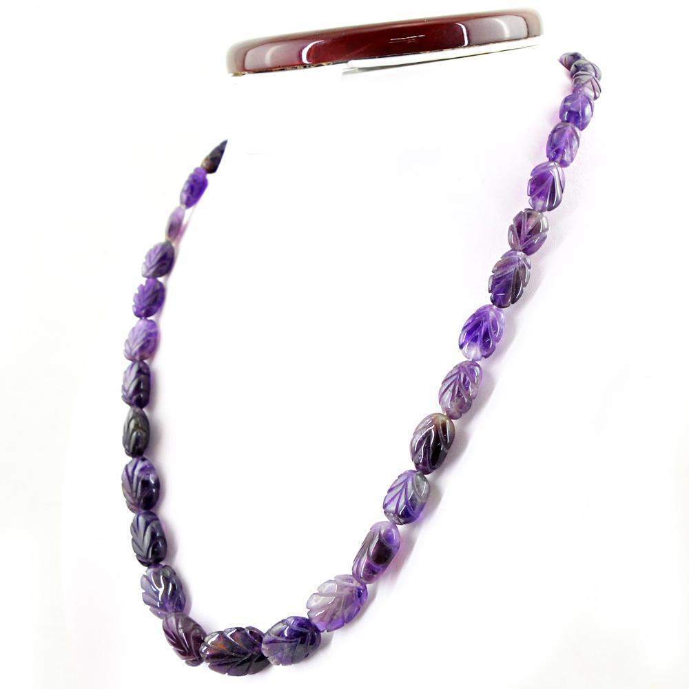 gemsmore:Single Strand Purple Amethyst Necklace Natural Carved Beads