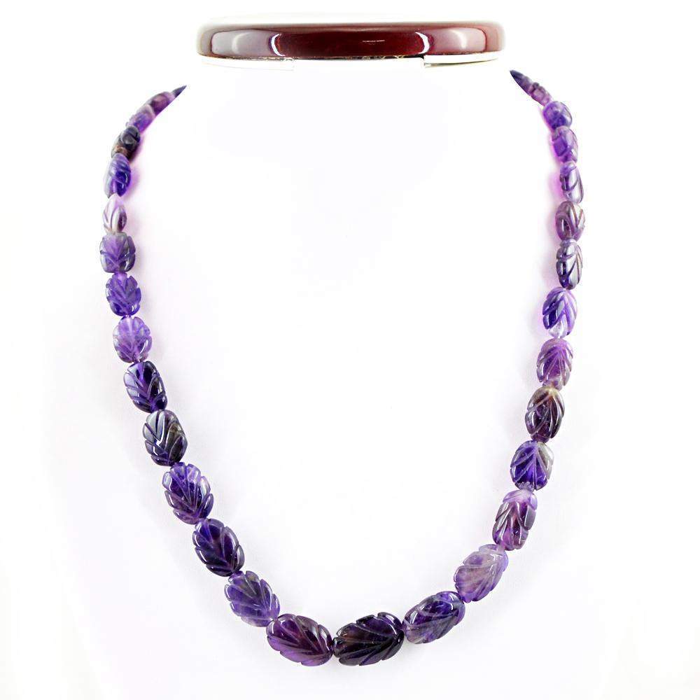 gemsmore:Single Strand Purple Amethyst Necklace Natural Carved Beads