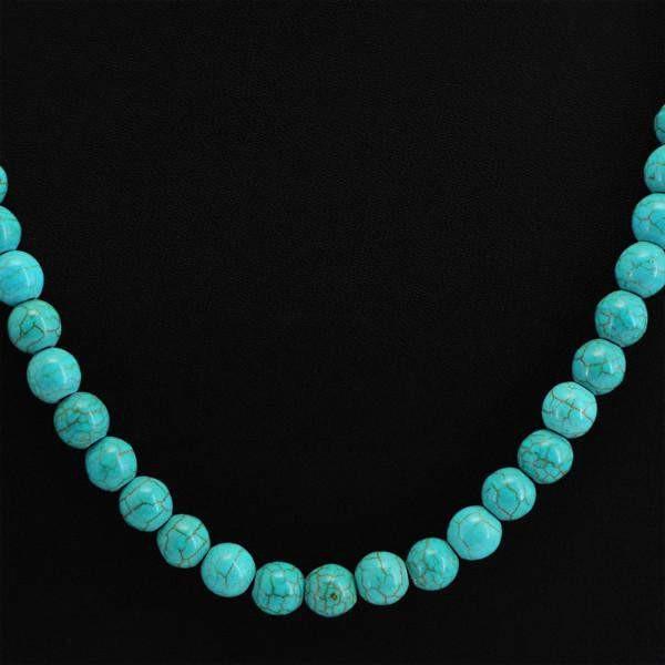 gemsmore:Single Strand Turquoise Necklace Natural 20 Inches Long Round Shape Beads
