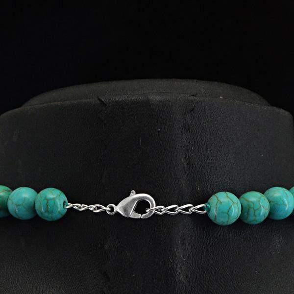 gemsmore:Single Strand Turquoise Necklace Natural 20 Inches Long Round Shape Beads