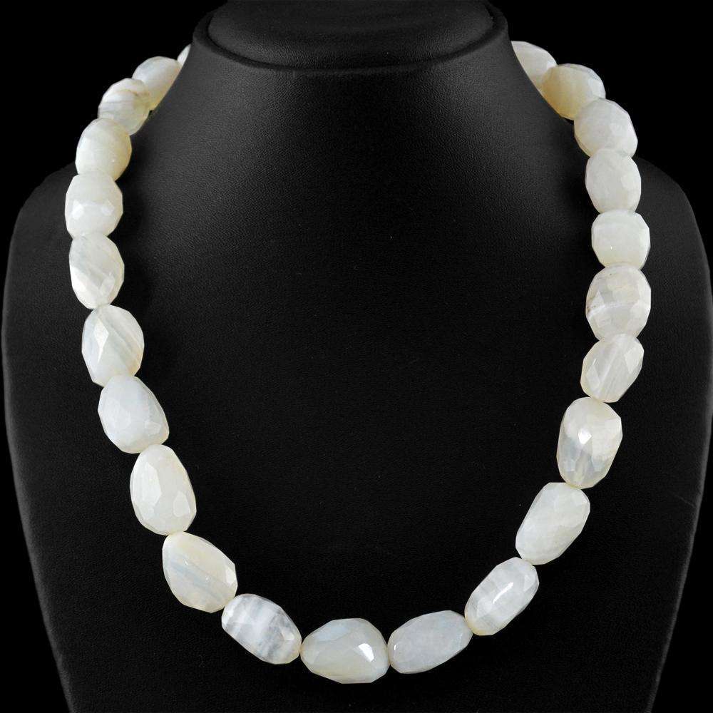gemsmore:Single Strand White Agate Necklace Natural Faceted Beads