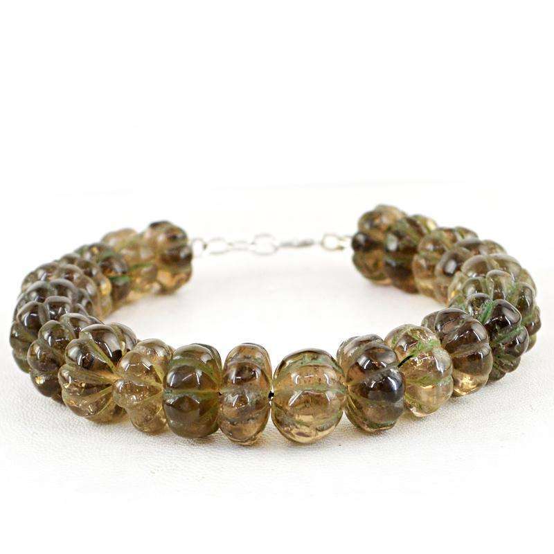 gemsmore:Smoky Quartz Craved Beads Bracelet - Natural Round Shape