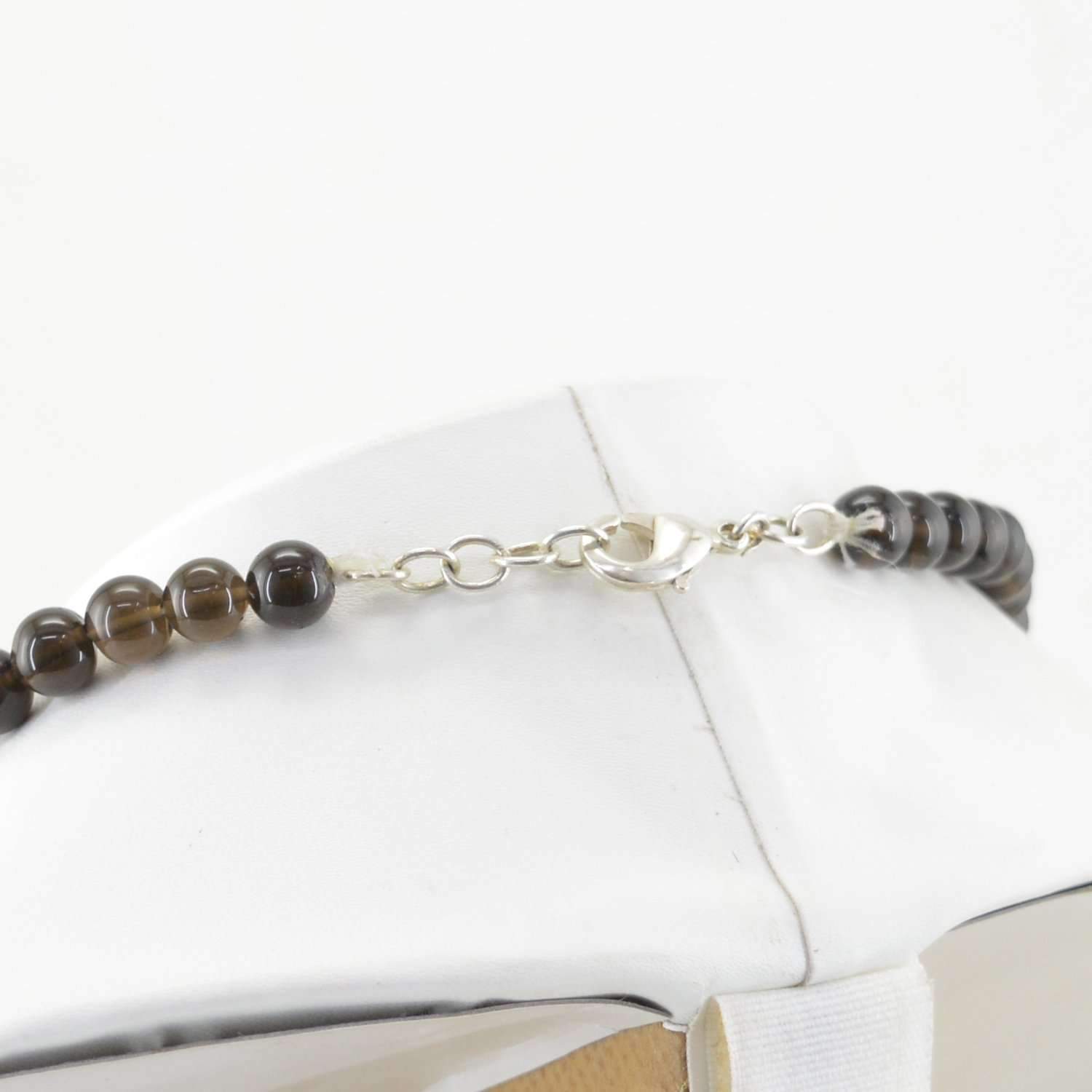 gemsmore:Smoky Quartz Necklace Natural 3 Strand Round Shape Beads