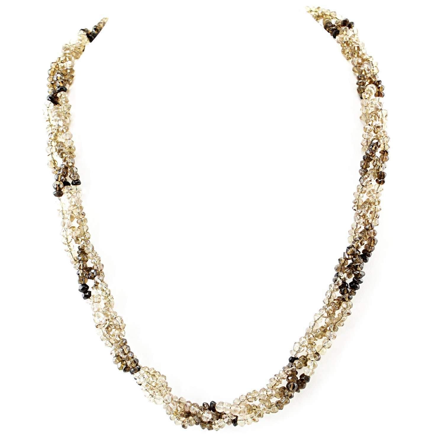 gemsmore:Smoky Quartz Necklace Natural Round Cut Beads