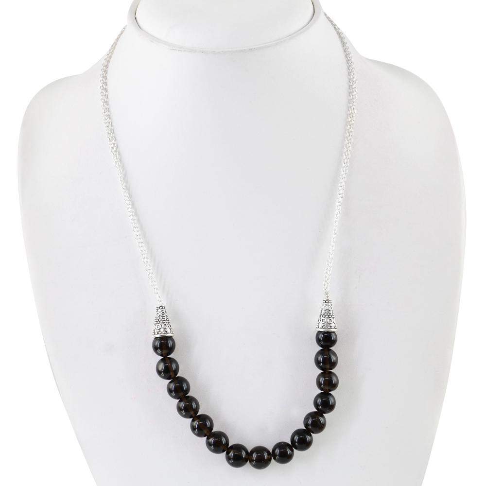 gemsmore:Smoky Quartz Necklace Natural Untreated Single Strand Round Shape Beads