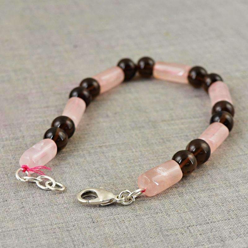 gemsmore:Smoky Quartz & Pink Rose Quartz Bracelet Natural Round Shape Beads