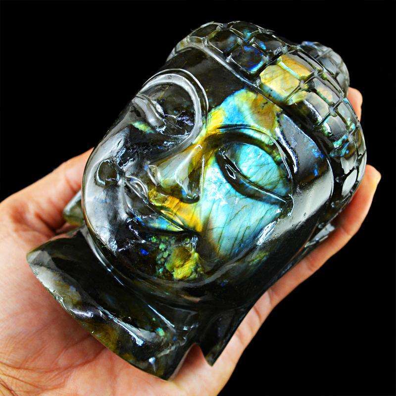 gemsmore:SOLD OUT : Amazing Flash Labradorite Lord Buddha Head Idol