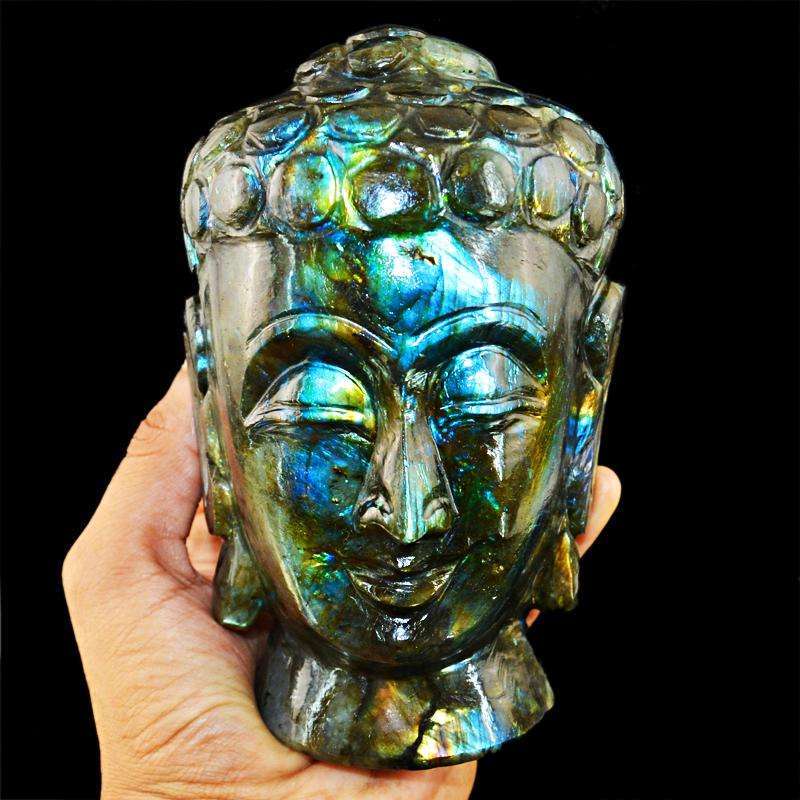 gemsmore:SOLD OUT :  Exclusive Amazing Flash Labradorite Lord Buddha Head Idol