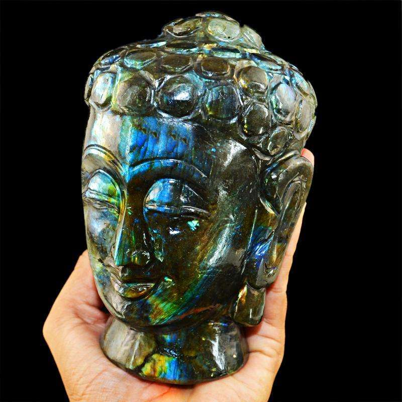 gemsmore:SOLD OUT :  Exclusive Amazing Flash Labradorite Lord Buddha Head Idol