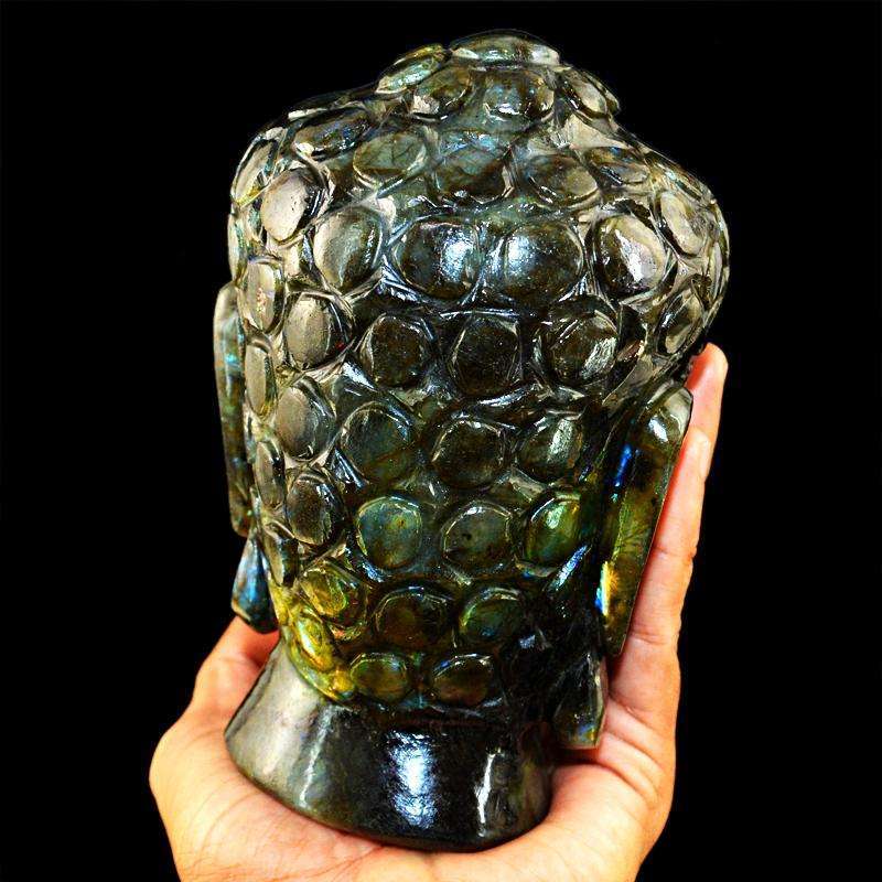 gemsmore:SOLD OUT :  Exclusive Amazing Flash Labradorite Lord Buddha Head Idol
