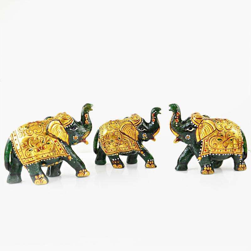 gemsmore:SOLD OUT :  Exclusive Enamel Painted Green Jade Elephant Lot