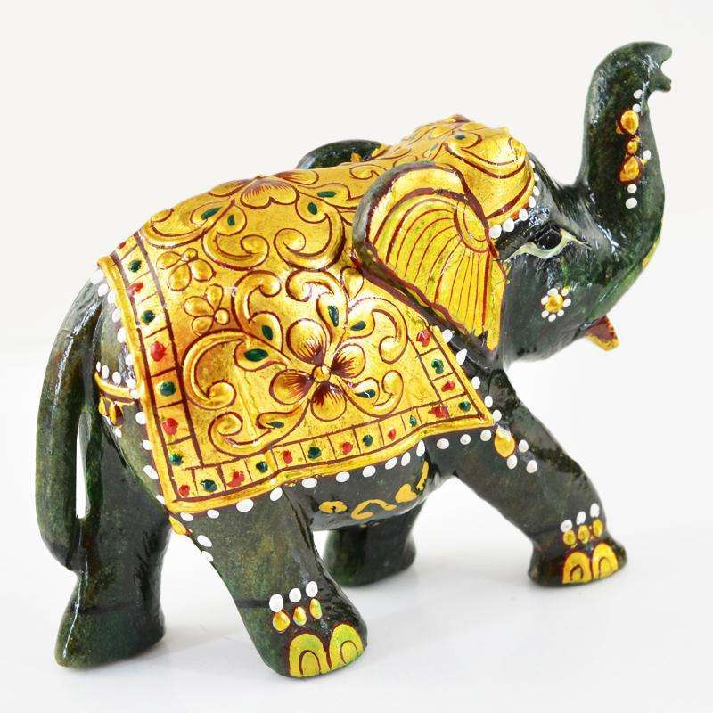 gemsmore:SOLD OUT :  Exclusive Enamel Painted Green Jade Elephant