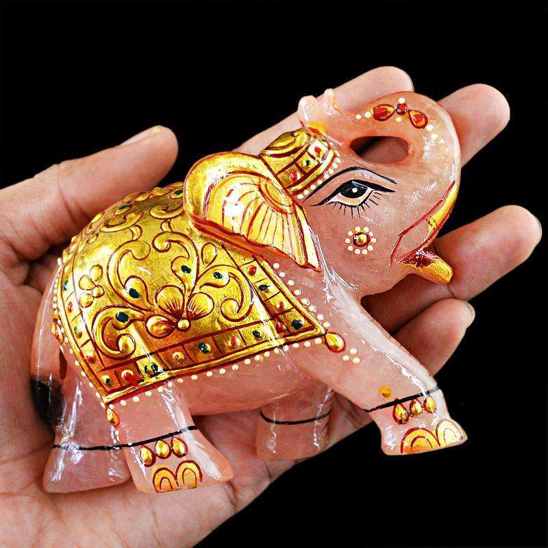 gemsmore:SOLD OUT :  Exclusive Enamel Painted Rose Quartz Elephant
