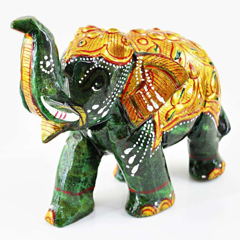 gemsmore:SOLD OUT :  Genuine Green Jade Enamel Painted Elephant