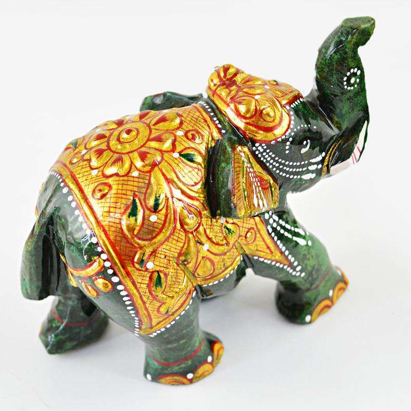 gemsmore:SOLD OUT :  Genuine Green Jade Enamel Painted Elephant