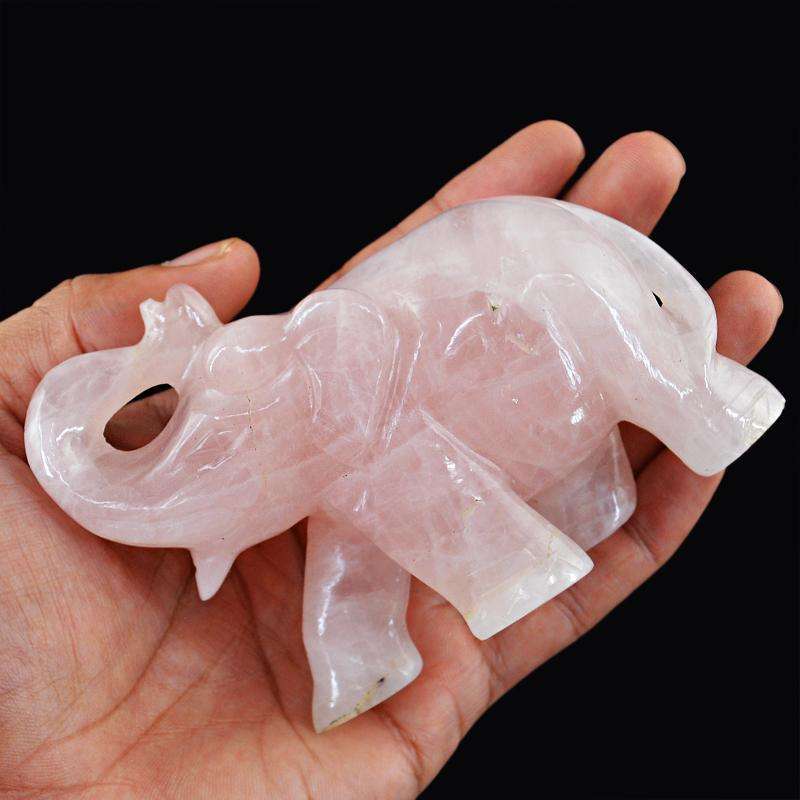 gemsmore:SOLD OUT :  Genuine Pink Rose Quartz Elephant