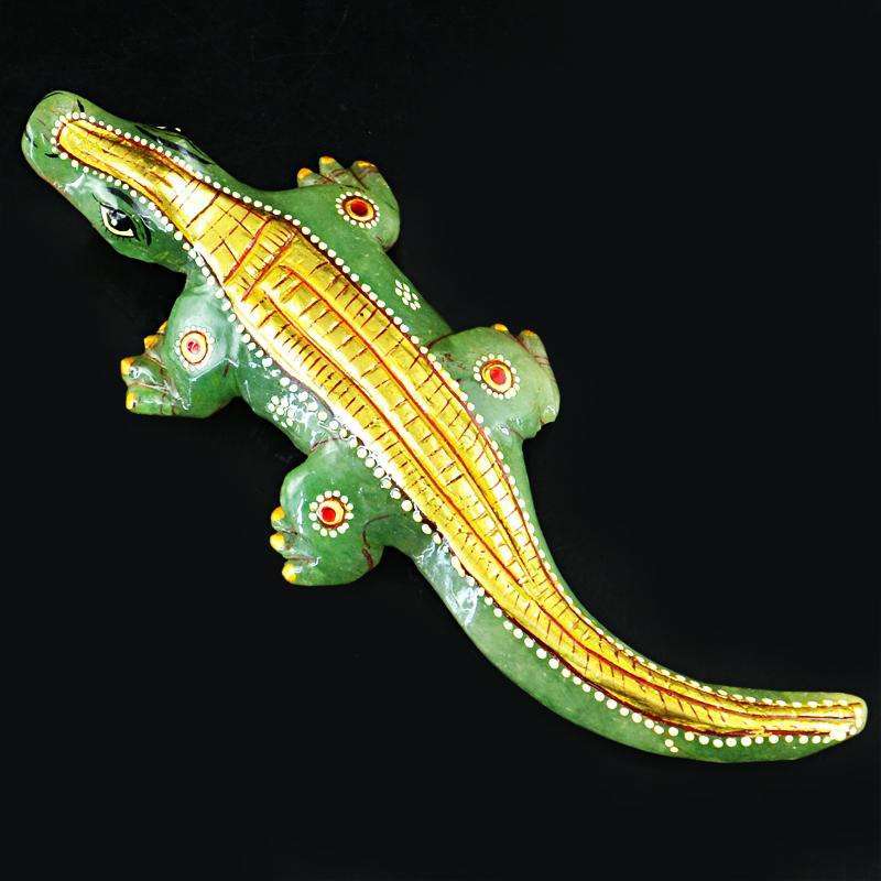 gemsmore:SOLD OUT : Green Aventurine Enamel Painted Crocodile