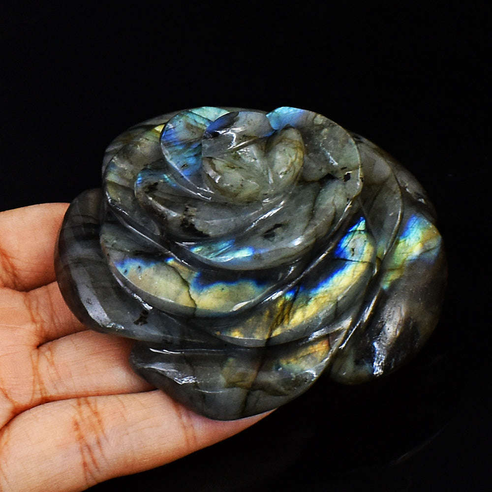 gemsmore:Stunning Amazing Flash Labradorite Hand Carved Rose