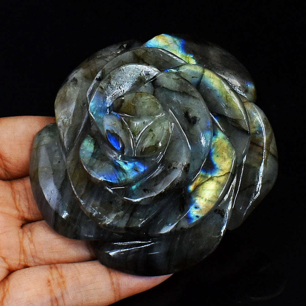 gemsmore:Stunning Amazing Flash Labradorite Hand Carved Rose