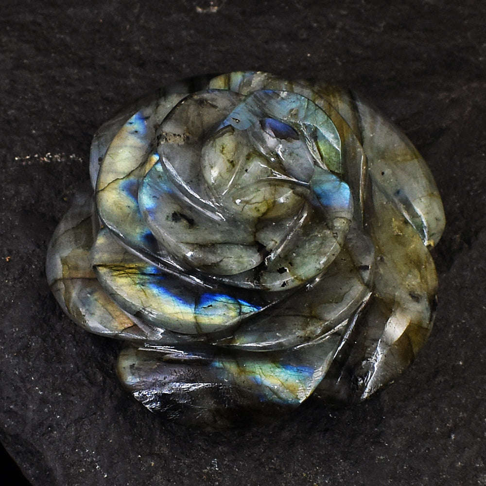 gemsmore:Stunning Amazing Flash Labradorite Hand Carved Rose