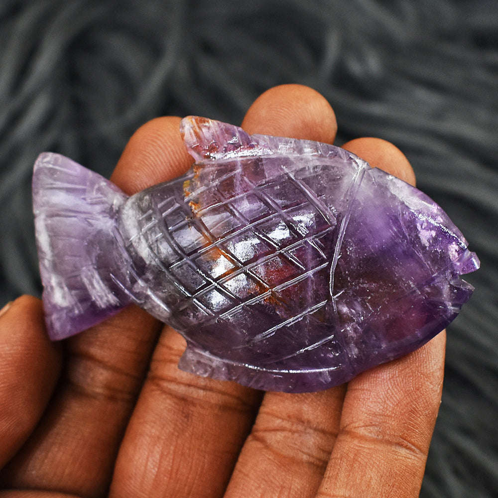 gemsmore:Stunning Amethyst Hand Carved Genuine Crystal Gemstone Carving Fish