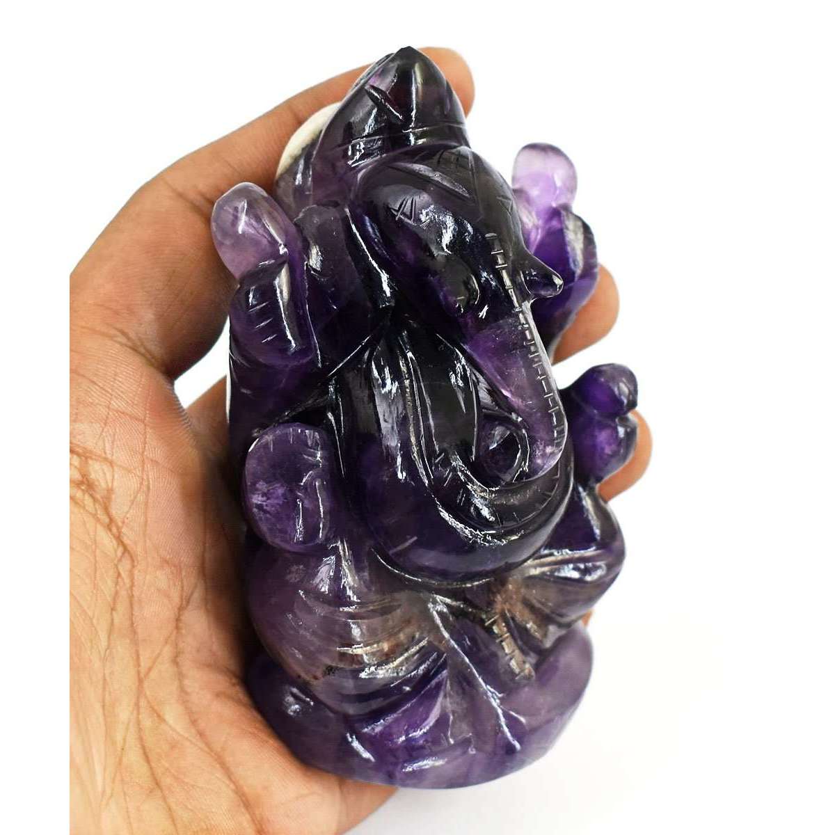gemsmore:Stunning Amethyst Hand Carved Genuine Crystal Gemstone Carving Lord Ganesha