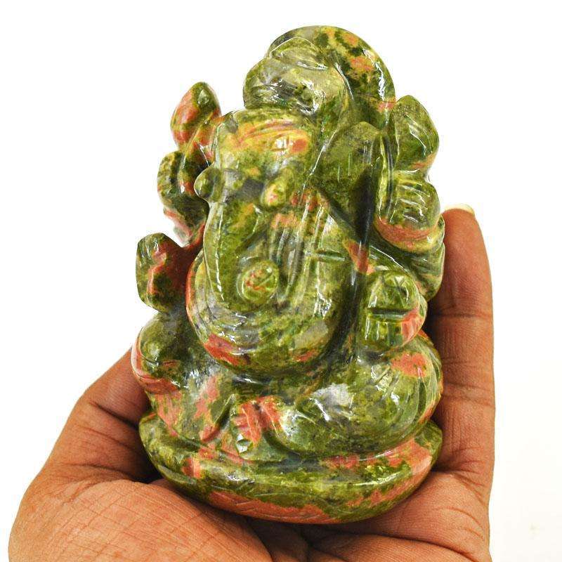 gemsmore:Stunning Blood Green Unakite Hand Carved Genuine Crystal Gemstone Carving Lord Ganesha