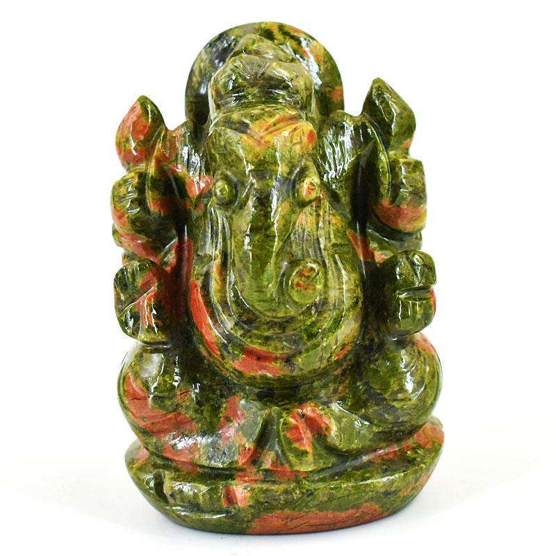 gemsmore:Stunning Blood Green Unakite Hand Carved Genuine Crystal Gemstone Carving Lord Ganesha