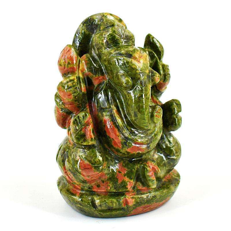 gemsmore:Stunning Blood Green Unakite Hand Carved Genuine Crystal Gemstone Carving Lord Ganesha