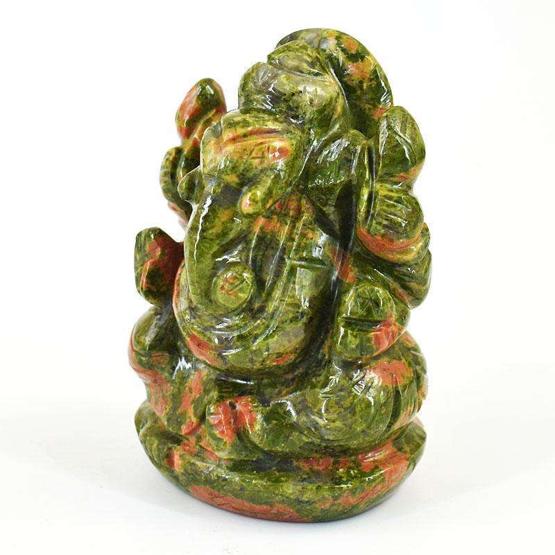gemsmore:Stunning Blood Green Unakite Hand Carved Genuine Crystal Gemstone Carving Lord Ganesha