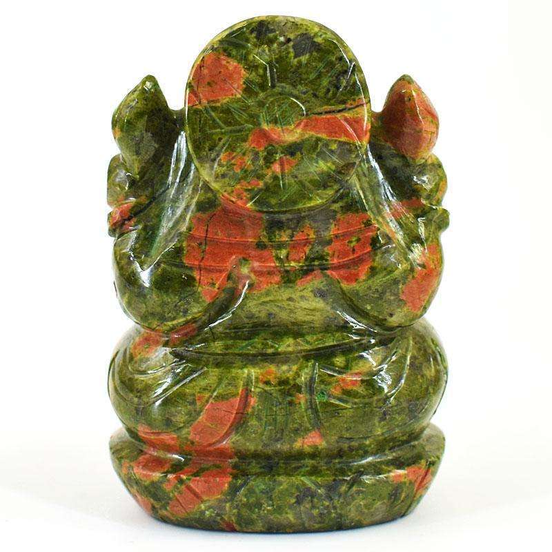 gemsmore:Stunning Blood Green Unakite Hand Carved Genuine Crystal Gemstone Carving Lord Ganesha