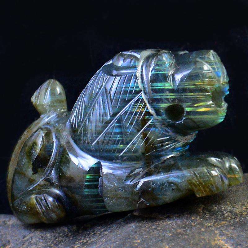gemsmore:Stunning Blue Flash Labradorite Hand Carved Lion