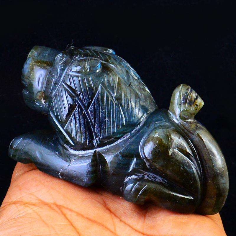 gemsmore:Stunning Blue Flash Labradorite Hand Carved Lion