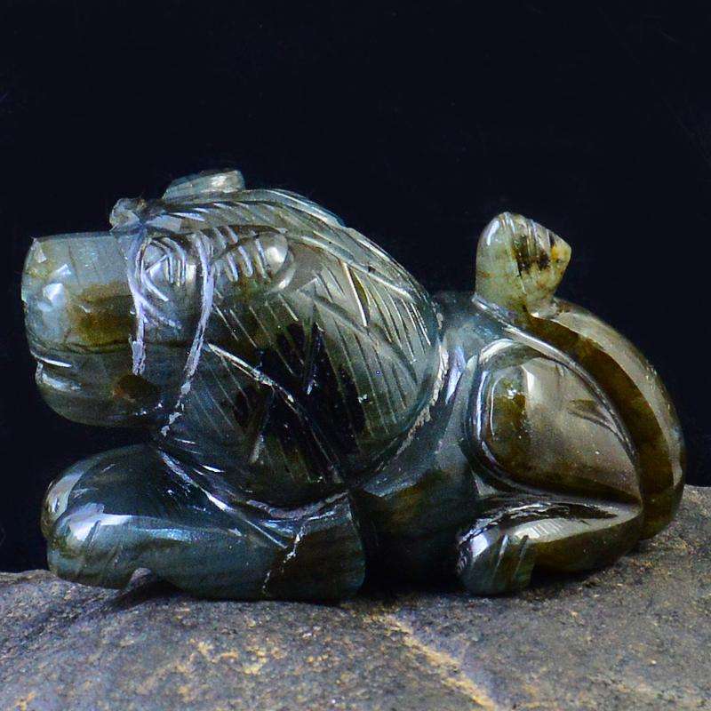 gemsmore:Stunning Blue Flash Labradorite Hand Carved Lion